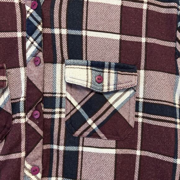 Eden & Olivia 1X Plaid Button Front Tunic Top Burgundy Navy Soft Stretch Country - Picture 8 of 11